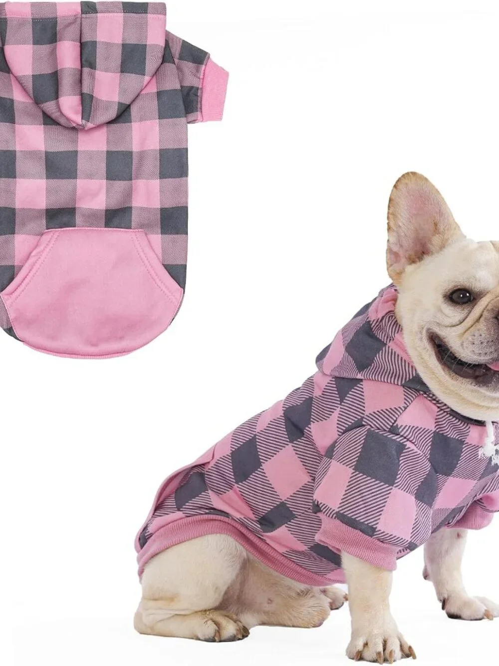KOOLTAIL Plaid Dog Hoodie Pet Clothes Sweater with Hood and Pocket for Small Dog